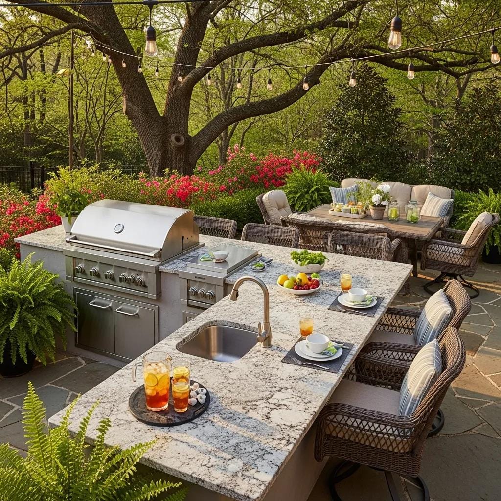 Outdoor kitchen in Atlanta showcasing seasonal maintenance and vibrant outdoor living
