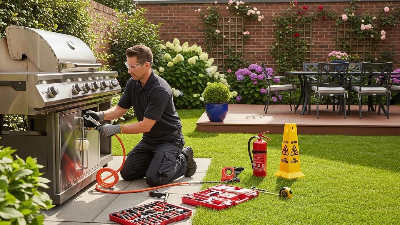 Technician installing an outdoor grill, highlighting the importance of professional installation for longevity