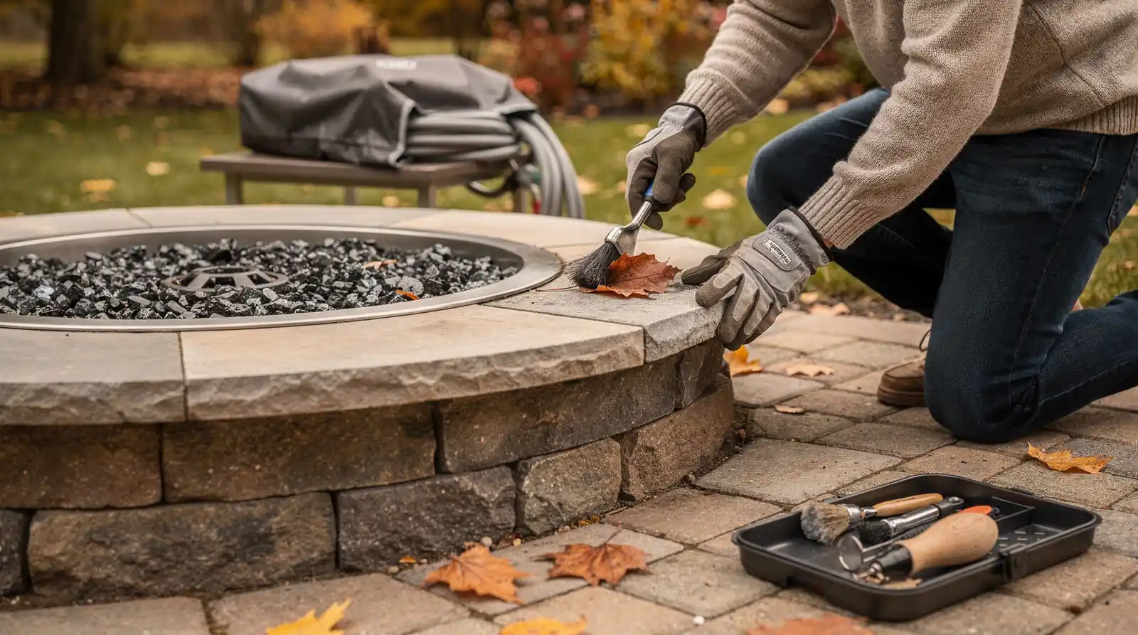 A professionally built fire pit or outdoor fireplace extends backyard enjoyment into the cooler fall